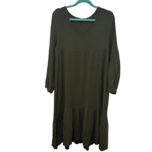 7 FAM | Gauze Tiered Maxi Dress - Olive Green medium fall dress